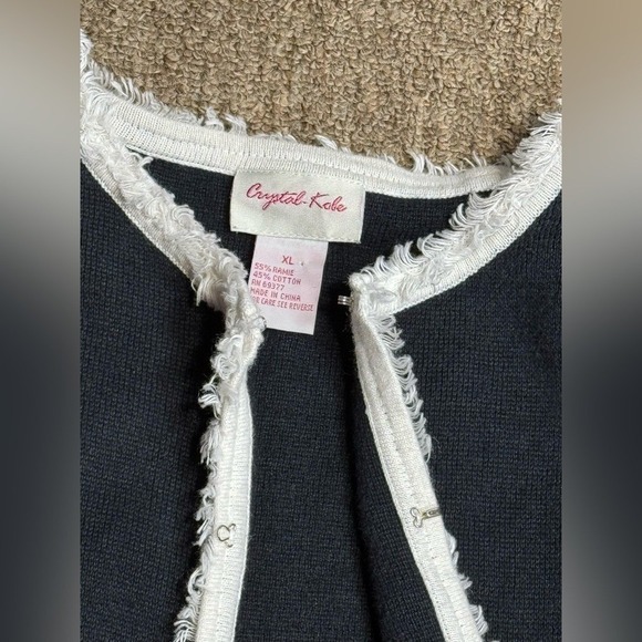 Crystal Kobe Women's Cardigan XL Black White Fringe Trim Career Casual - Picture 5 of 6